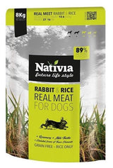 Krmivo pro psy Nativia Real Meat Rabbit&Rice 8kg s králičím masem a rýží.