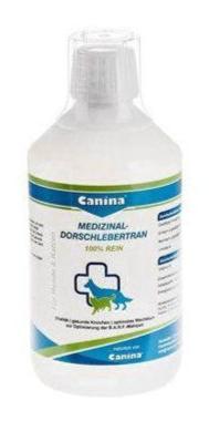 Canina Léčivý olej z tresčích jater 500ml. Podporuje zdraví srsti a kůže, bohatý na omega-3 mastné kyseliny.