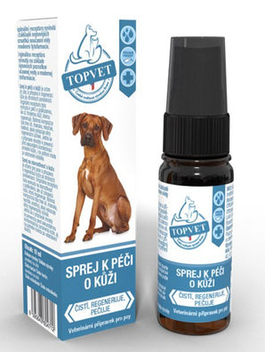 Sprej k péči o kůži pro psy TOPVET 10ml - přírodní péče o srst a pokožku psa, 10ml balení.