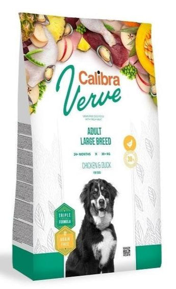 Calibra Dog Verve GF Adult Large Chicken&Duck 2 kg, bezobilné krmivo s kuřetem a kachnou pro velká plemena.