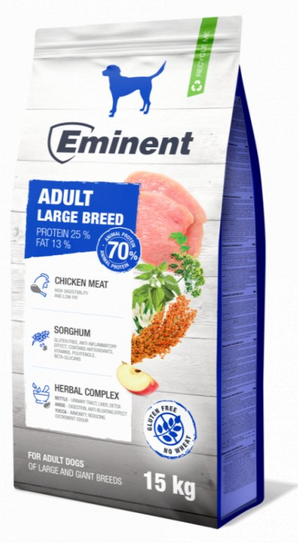 Eminent Dog Adult Large Breed 15kg – kompletní krmivo pro dospělé psy velkých plemen, podporuje vitalitu a zdraví kloubů.