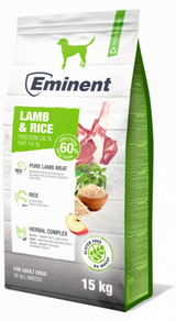 Eminent Dog Lamb Rice 15kg – hypoalergenní krmivo pro psy s jehněčím a rýží, vhodné pro citlivé trávení.