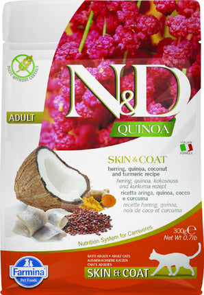 N&D GF CAT Adult Quinoa Skin&Coat Herring & Coconut 300 g