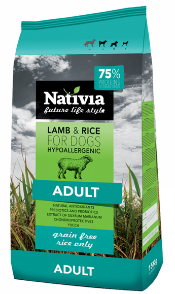 Krmivo pro dospělé psy Nativia Dog Adult Lamb&Rice 15kg