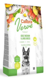 Calibra Dog Verve GF Adult M&L Salmon&Herring 12 kg, bezobilné krmivo s lososem a sleděm pro střední a velká plemena.