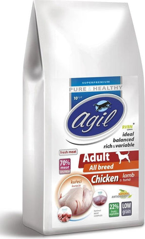 Agil Adult All Breed, Low Grain, Chicken, Lamb, Tuna, 10 kg, krmivo pro psy.