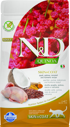 N&D QUINOA CAT Adult Skin & Coat Quail Coconut 1,5 kg