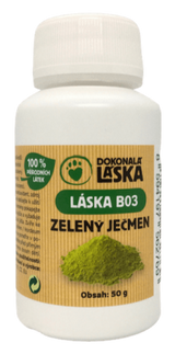 LÁSKA B03, zelený ječmen, 50 g, přírodní doplněk stravy pro psy a kočky.