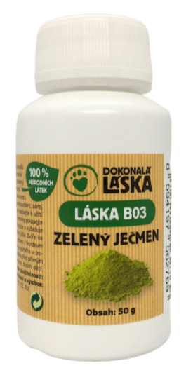 LÁSKA B03, zelený ječmen, 50 g, přírodní doplněk stravy pro psy a kočky.