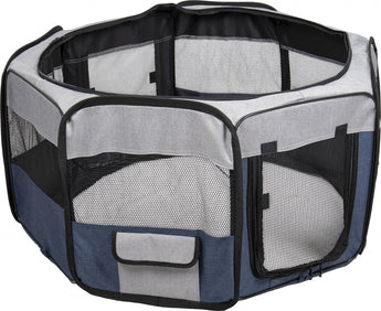 Box skládací, nylon, štěně, 116x116x48 cm, grey/black, přenosný box pro psy.