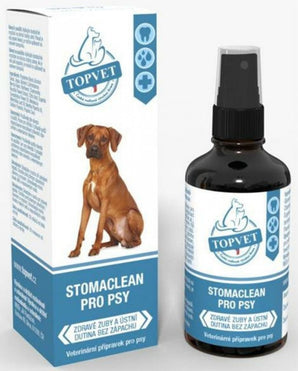 Stomaclean pro psy TOPVET 50ml - přírodní přípravek na čištění zubů a dásní pro psy, objem 50ml.