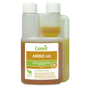 Canvit Amino sol. pro psy a kočky 250ml. Tekutý doplněk stravy s aminokyselinami.