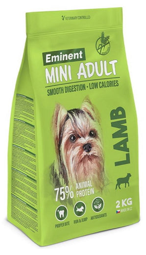 Eminent Dog Mini Adult lamb 2kg – krmivo pro dospělé psy malých plemen s jehněčím masem, hypoalergenní a snadno stravitelné.