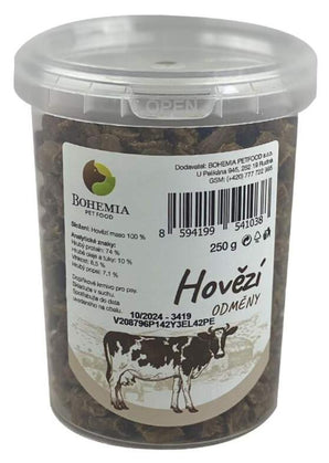 Odměny hovězí, 250 g, chutná odměna pro každého psa.